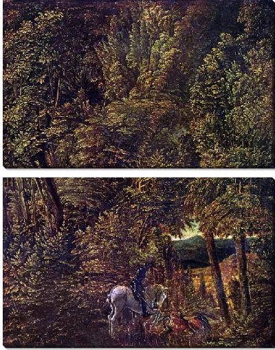 Картина Лесной пейзаж с драконом. Бой Святого Георгия