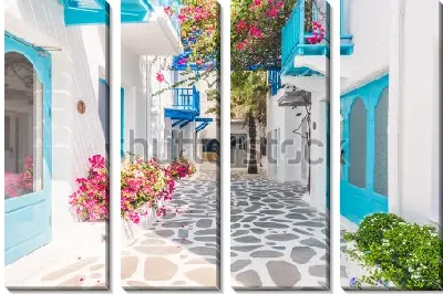 Модульная картина Красивая архитектура уютной улочки на острове Санторини