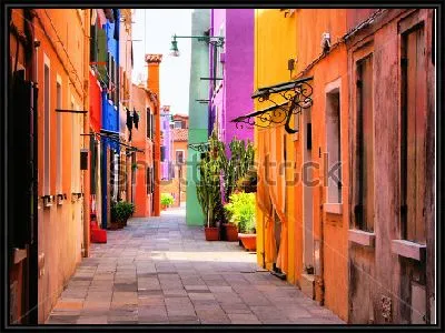 Картина Уютная улица с разноцветными домами в квартале Бурано (Венеция, Италия)