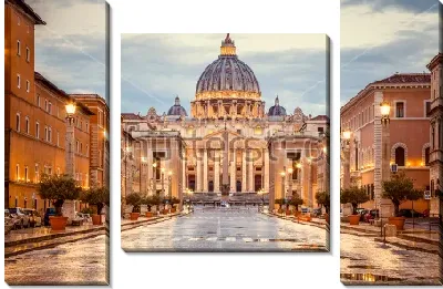 Вечерний городской пейзаж с видом на Собор Святого Петра в Риме