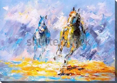 Картина маслом Бегущие кони - динамичная абстрактная композиция