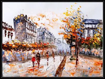 Прозрачная осень на улице Парижа - композиция в стиле современного импрессионизма