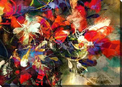 Картина маслом Яркая динамичная композиция с контрастными цветовыми акцентами