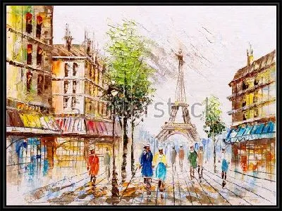 Картина Городской пейзаж - улица Парижа с видом на Эйфелеву башню
