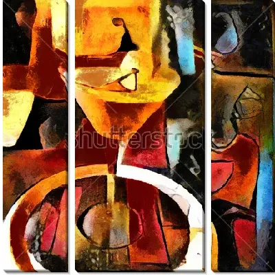 Золотой коктейль на круглом барном столе - композиция в кубистском стиле Пабло Пикассо