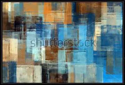 Картина Геометрическая композиция из квадратов и прямоугольников в спокойных оттенках синего, голубого и коричневого цвета