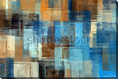 Постер Геометрическая композиция из квадратов и прямоугольников в спокойных оттенках синего, голубого и коричневого цвета