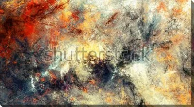 Картина маслом Яркая динамичная композиция в оттенках серого и алого цвета, пронизанная солнечным светом