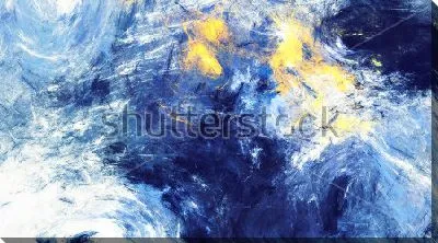 Картина маслом Золотые цветы в морской пучине - яркая динамичная композиция в оттенках голубого, синего и жёлтого цвета