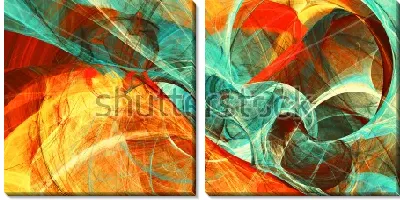 Модульная картина Яркая фрактальная композиция с иллюзией движения в оттенках тёплой и холодной палитры