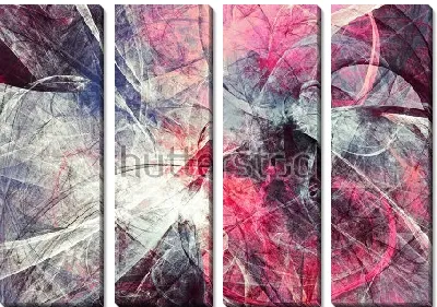 Динамичная композиция с иллюзией движения фракталов в оттенках розового, синего и серого цвета