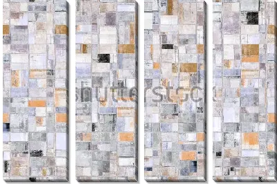 Модульная картина Геометрическая композиция с прямоугольниками и квадратами серого, золотого, коричневого и чёрного цвета