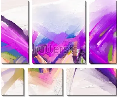 Модульная картина Яркая динамичная композиция мазков в оттенках пурпурного, синего и зелёного цвета на светлом фоне
