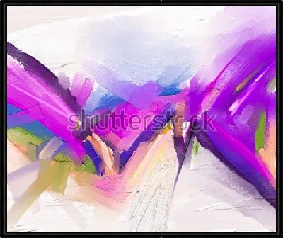 Картина Яркая динамичная композиция мазков в оттенках пурпурного, синего и зелёного цвета на светлом фоне