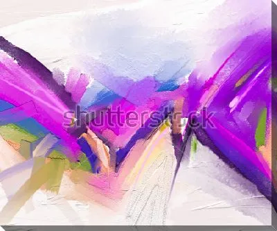 Картина маслом Яркая динамичная композиция мазков в оттенках пурпурного, синего и зелёного цвета на светлом фоне