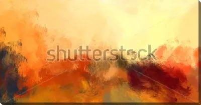 Картина маслом Осенний пейзаж с красивым закатом над туманным лесом - яркая композиция в тёплых оттенках 