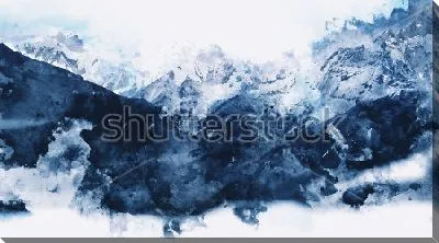 Картина маслом Монохромная композиция в оттенках синего - зимние горы