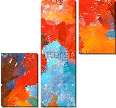 Модульная картина Яркий осенний пейзаж с лазурным просветом неба - композиция в контрастных оттенках тёплой и холодной палитры