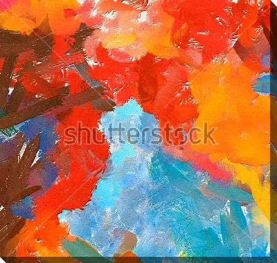 Картина маслом Яркий осенний пейзаж с лазурным просветом неба - композиция в контрастных оттенках тёплой и холодной палитры