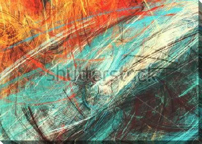 Картина маслом Борьба огня со льдом - динамичная композиция штрихов в оттенках оранжевого и светло-голубого цвета