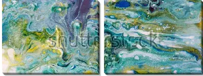 Модульная картина Бурлящий бирюзовый поток с золотистыми брызгами - динамичная композиция с иллюзией движения