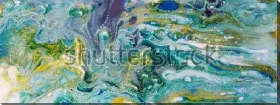 Картина маслом Бурлящий бирюзовый поток с золотистыми брызгами - динамичная композиция с иллюзией движения