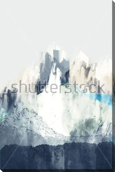 Картина маслом Заснеженные горы - композиция в оттенках серого, голубого и молочного цвета