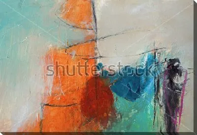 Картина маслом Яркие цветовые акценты на светлом серо-голубом фоне