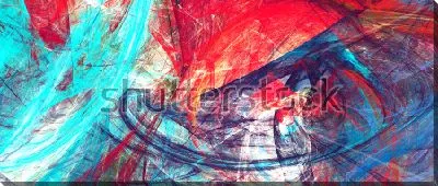 Постер Футуристическая феерия - динамичная композиция в оттенках синего, голубого и красного цвета с иллюзией движения фракталов