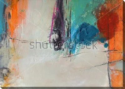 Картина маслом Композиция  с яркими цветовыми акцентами и линиями на светлом фоне