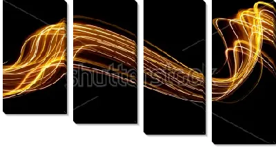 Модульная картина Нити золотого света на чёрном фоне