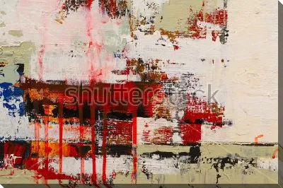 Картина маслом Композиция с яркими красными пятнами на светлом фоне