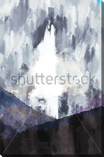 Картина маслом Абстрактный монохромный горный пейзаж в холодных тонах