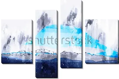 Модульная картина Абстрактный пейзаж с айсбергом посреди океана в холодных тонах