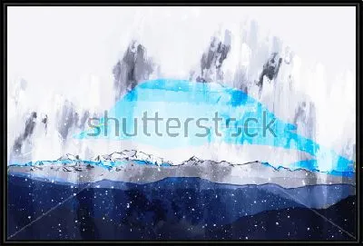 Картина Абстрактный пейзаж с айсбергом посреди океана в холодных тонах