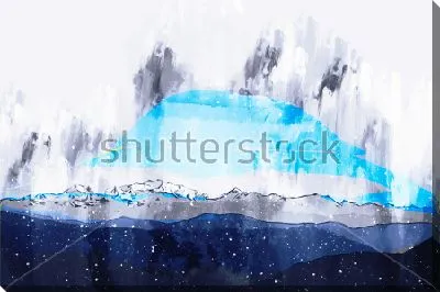 Картина маслом Абстрактный пейзаж с айсбергом посреди океана в холодных тонах