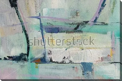 Картина маслом Абстрактная композиция в холодных оттенках голубого и зелёного цвета с тёмными линиями 