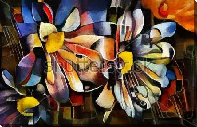 Картина маслом Яркие цветы в кубистском стиле Пабло Пикассо