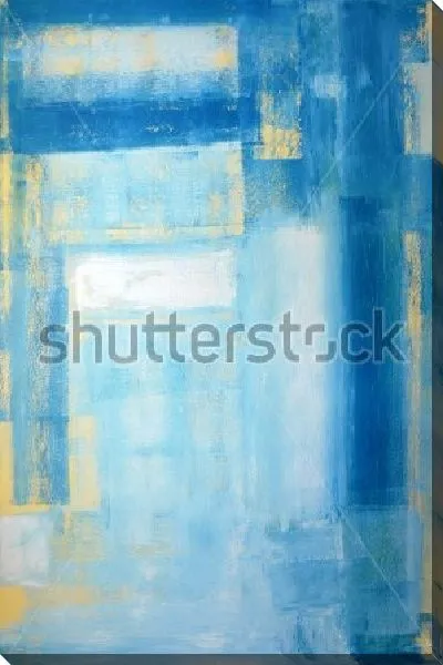 Картина маслом Солнечное утро в чистом окне - геометрическая композиция в оттенках голубого цвета на светло-жёлтом фоне