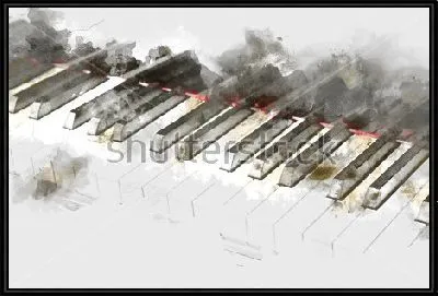 Фортепианная клавиатура на фоне акварельных пятен