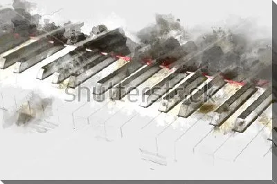 Фортепианная клавиатура на фоне акварельных пятен