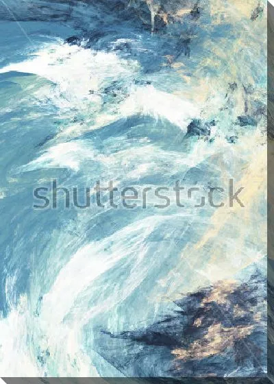 Картина маслом Бурное течение горной реки - динамичная композиция в оттенках синего, голубого и молочного цвета