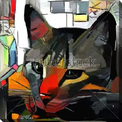 Картина маслом Экспрессивный портрет кошки на фоне геометрических элементов