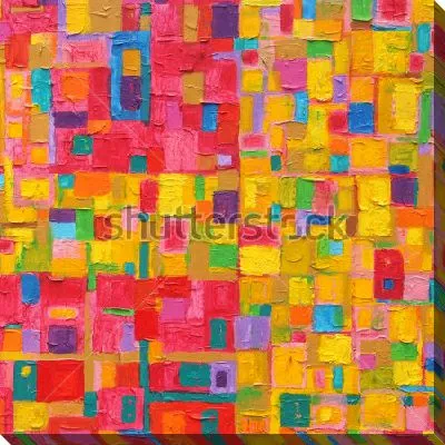 Картина маслом Яркая геометрическая композиция в оттенках жёлтого, красного и голубого цвета