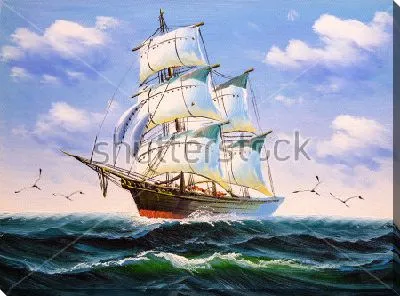 Картина маслом Прекрасный парусник на волнах