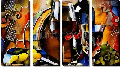 Модульная картина Яркий натюрморт с бокалами вина в кубистском стиле Пабло Пикассо