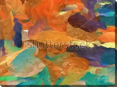 Картина маслом Красочная динамичная композиция в оттенках синего и оранжевого цвета