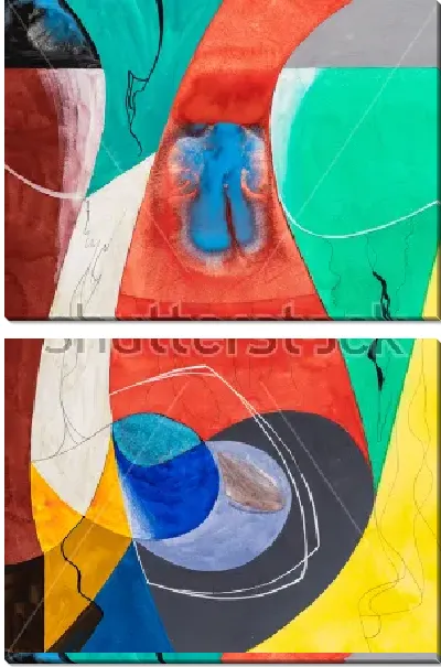 Модульная картина Абстрактная красочная геометрическая композиция с криволинейными плавными формами и линиями 