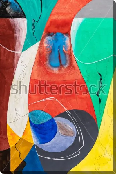 Картина маслом Абстрактная красочная геометрическая композиция с криволинейными плавными формами и линиями 