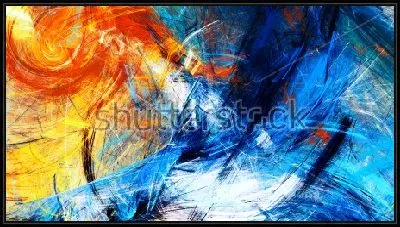 Динамичная композиция с иллюзией движения фракталов в оттенках синего и оранжевого цвета